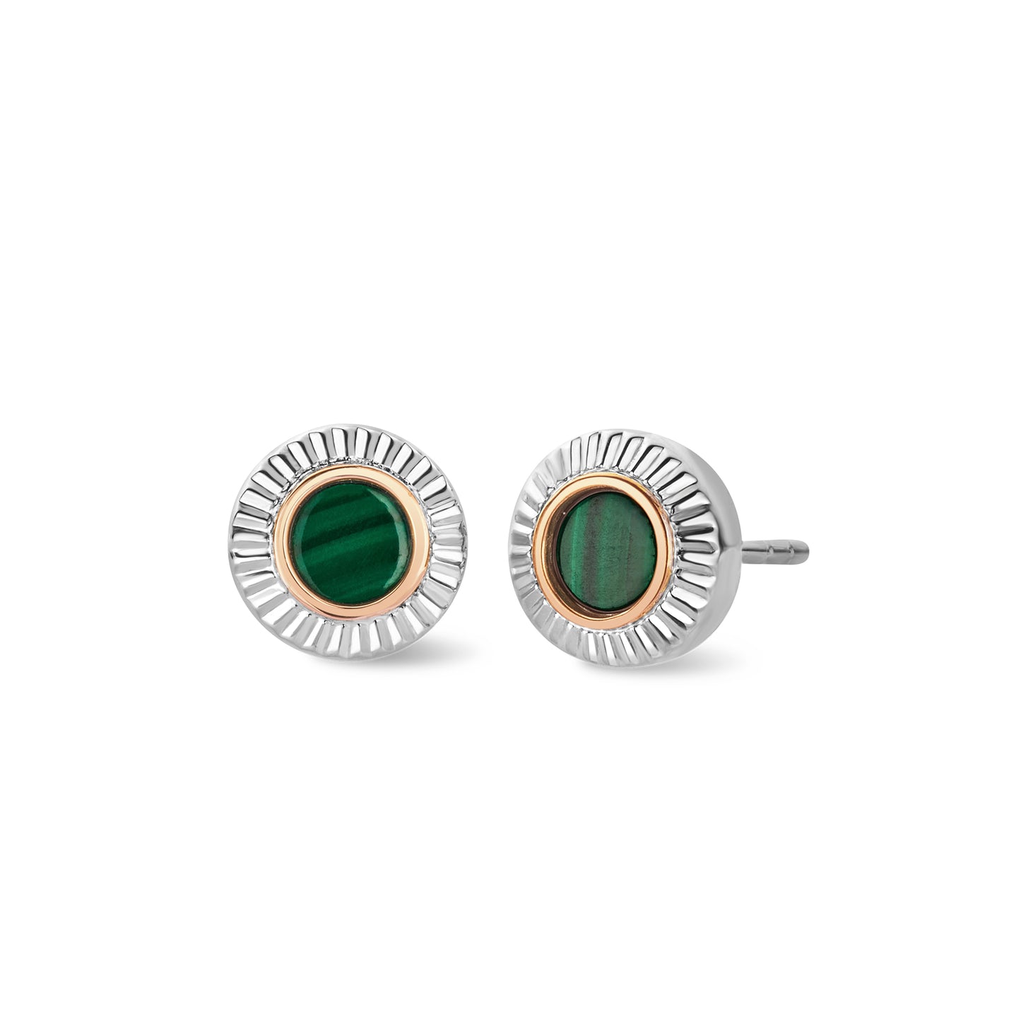 Clogau 'Padarn' Sterling silver Malacite Stud Disc Earrings. 3SMCH0754