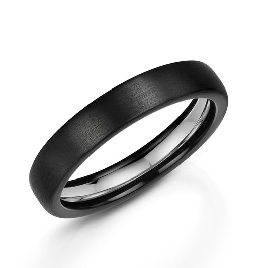 4.0mm slight court black zirconium wedding band with matte finish, Henry D Johnstone Jewellers, Alderley Edge & Poynton, Cheshire