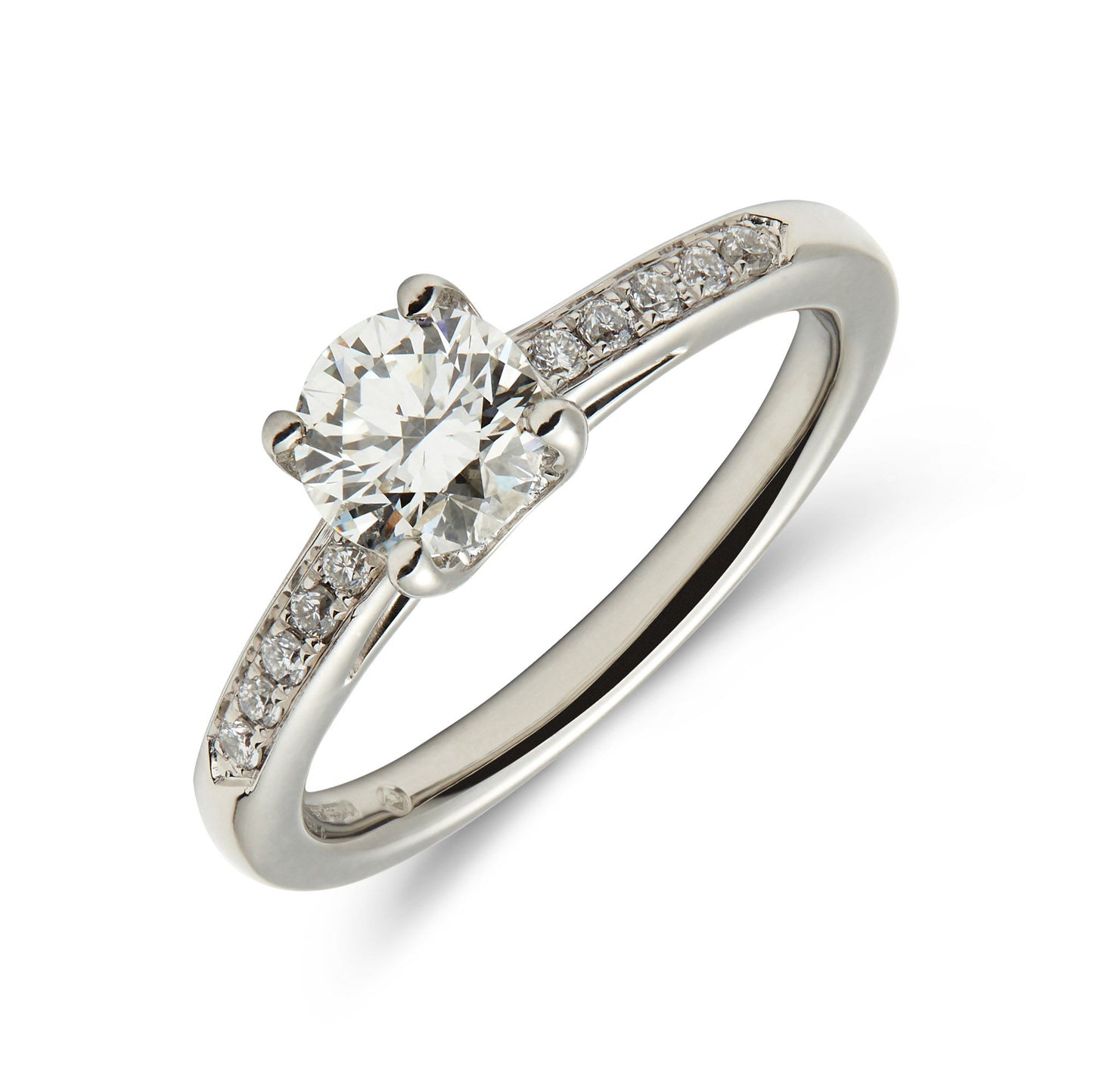 Platinum 'Mars' brilliant cut diamond solitaire ring with grain set shoulders - 0.98ct