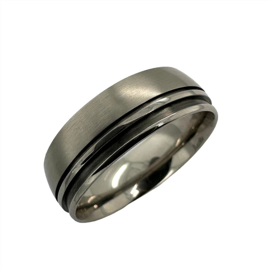 Palladium '500' 7.0mm milled wedding band with matte and polish finish. Henry D Johnstone Jewellers. Alderley Edge, Poynton, Cheshire.
