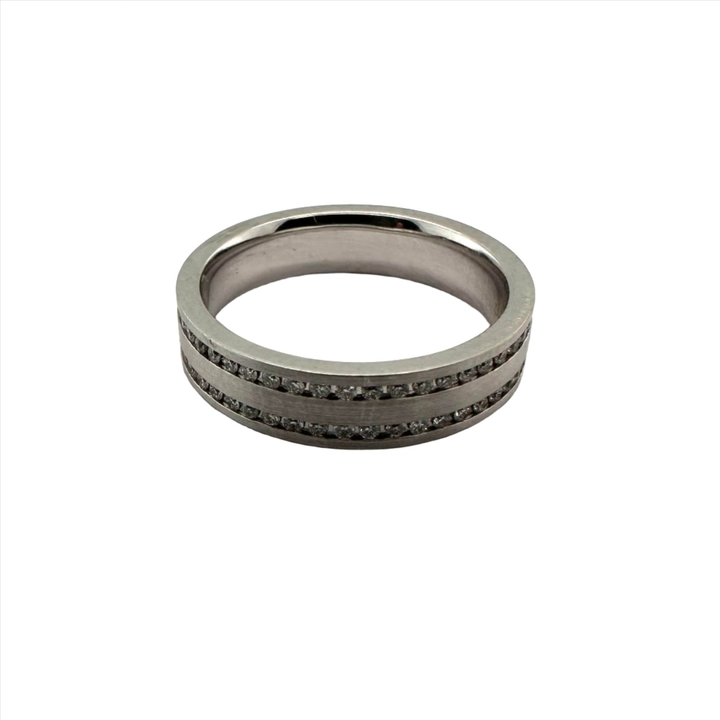 18ct white gold brushed finish diamond wedding band