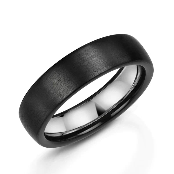 Black zirconium and silver inlay wedding band