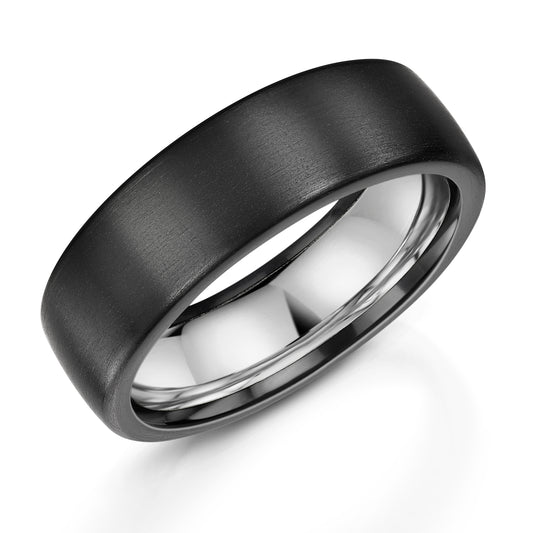 Black zirconium and silver inlay  7.0mm wedding ring henry d johnstone jewellers alderley edge & poynton,cheshire