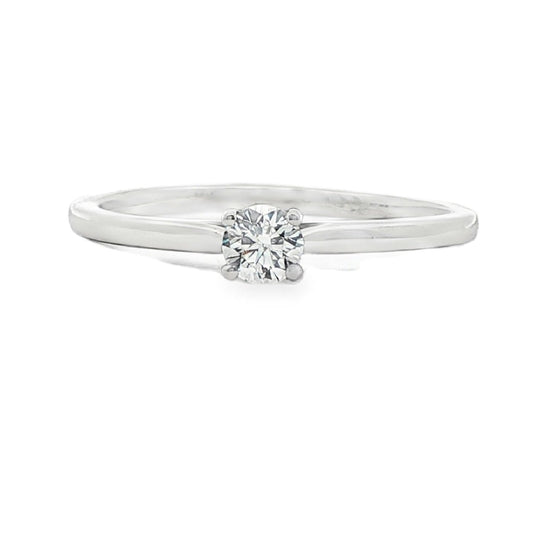 Platinum brilliant cut diamond solitaire ring in open v claw setting- 0.18ct.