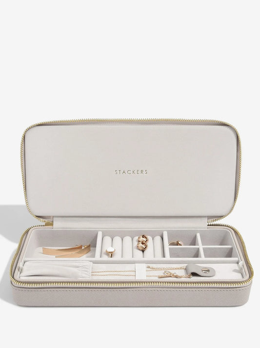 Stackers sleek necklace zipped travel jewellery box - Taupe
