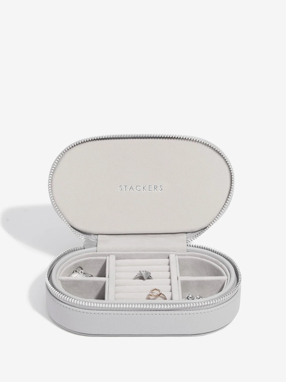 Stackers oval zipped travel jewellery box - Pebble Grey.
