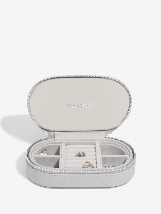 Stackers oval zipped travel jewellery box - Pebble Grey.
