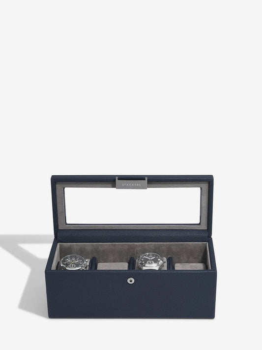 Stackers 4 piece watch box - Navy blue.