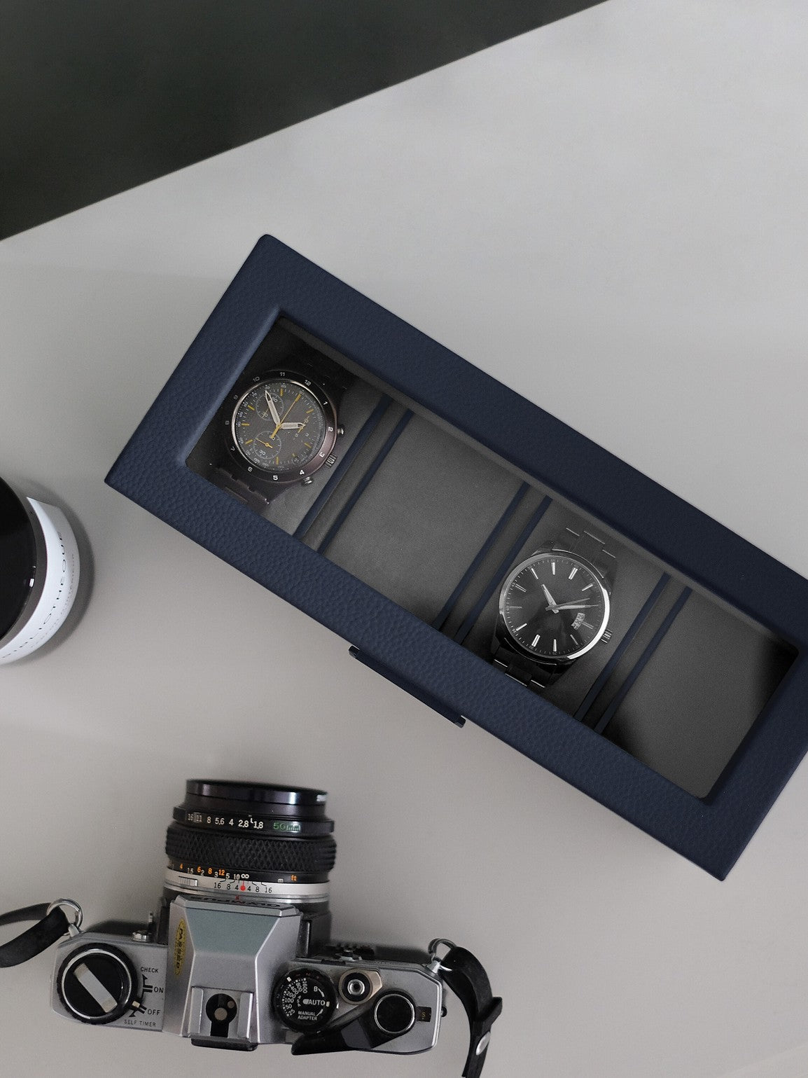 Stackers 4 piece watch box - Navy blue.