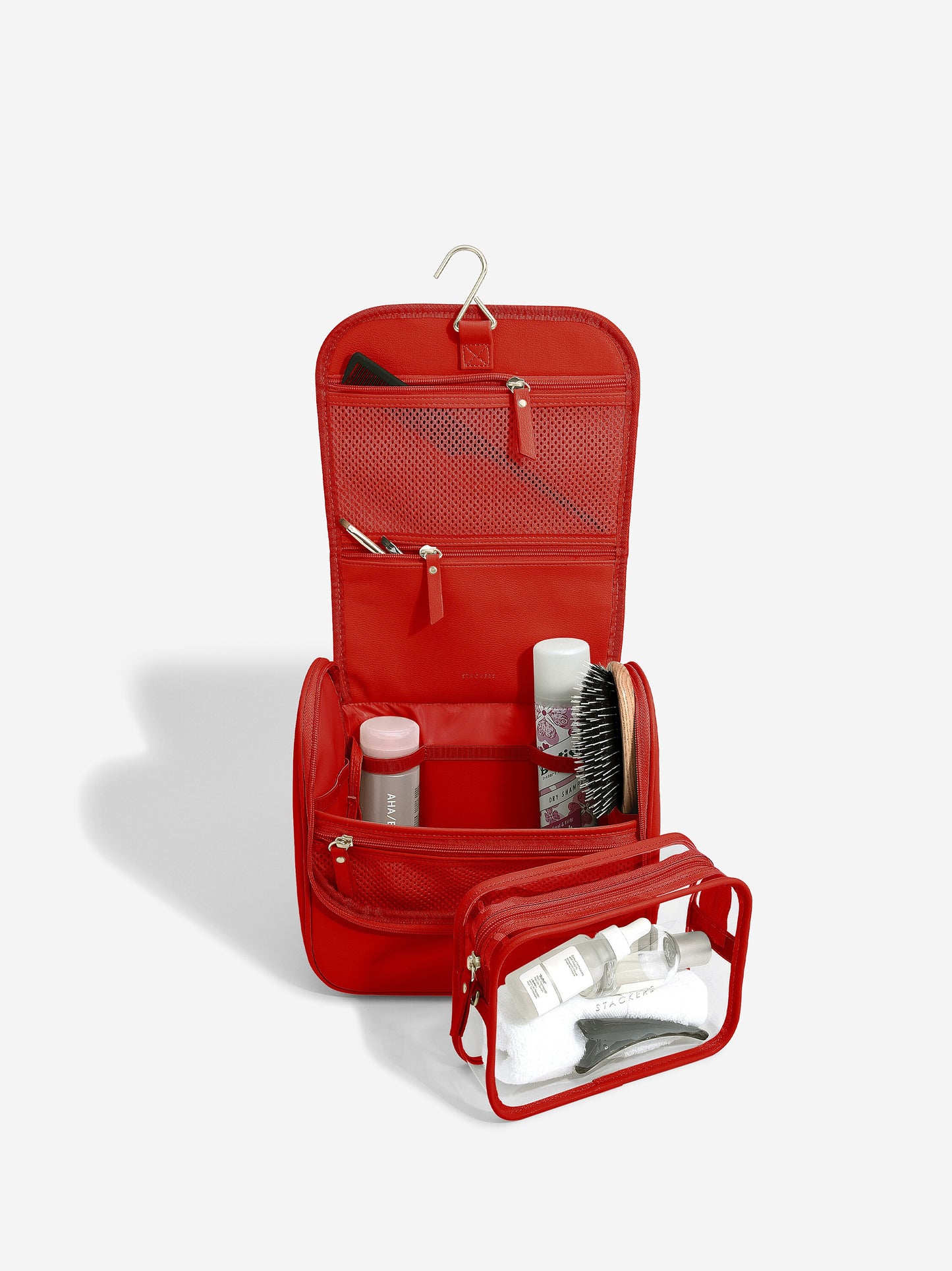 Stackers Vegan Large Leather Washbag - Red