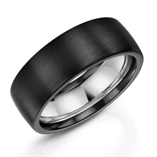 Slight court black  8.0mm black zirconium wedding ring henry d johnstone jewellers. alderley edge & Poynton Cheshire