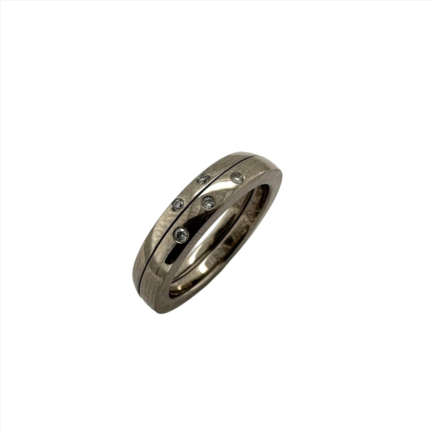 4.0mm diamond-set white gold wedding band. Henry D Johnstone Jewellers. Alderley Edge, Poynton, Cheshire.