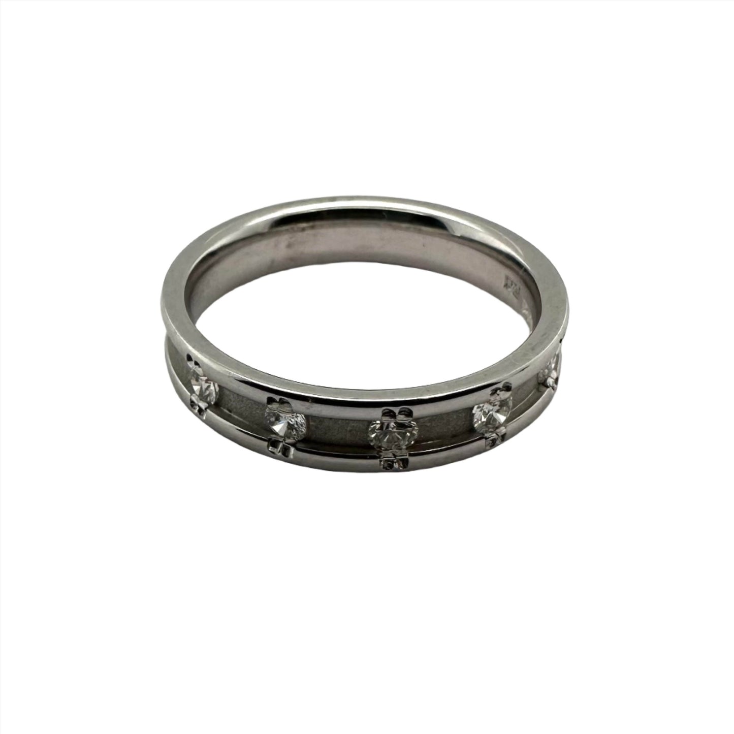 Recessed Centre White Gold Wedding Band with Four Diamonds
