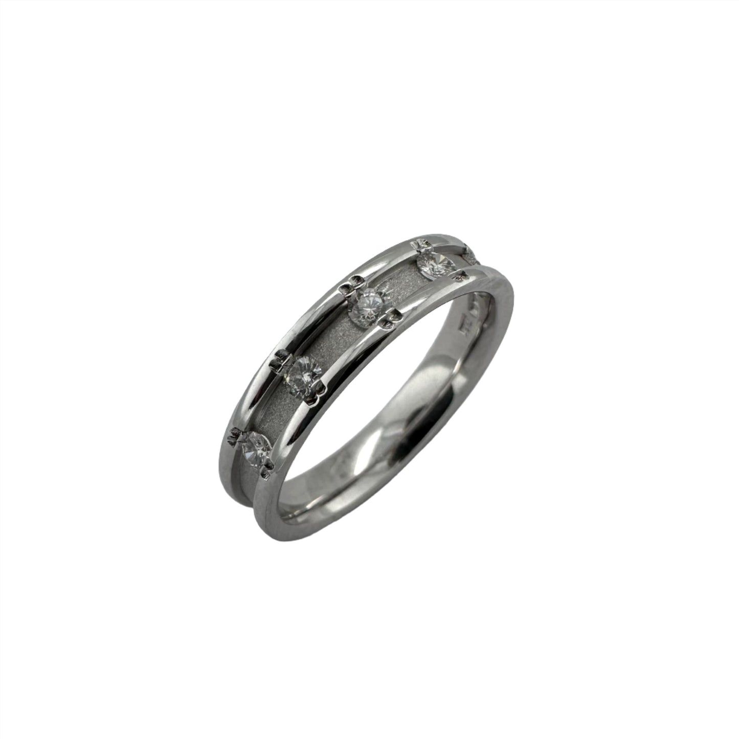18ct White Gold Wedding Band with Diamonds. Henry D Johnstone Jewellers. Alderley Edge, Poynton, Cheshire.