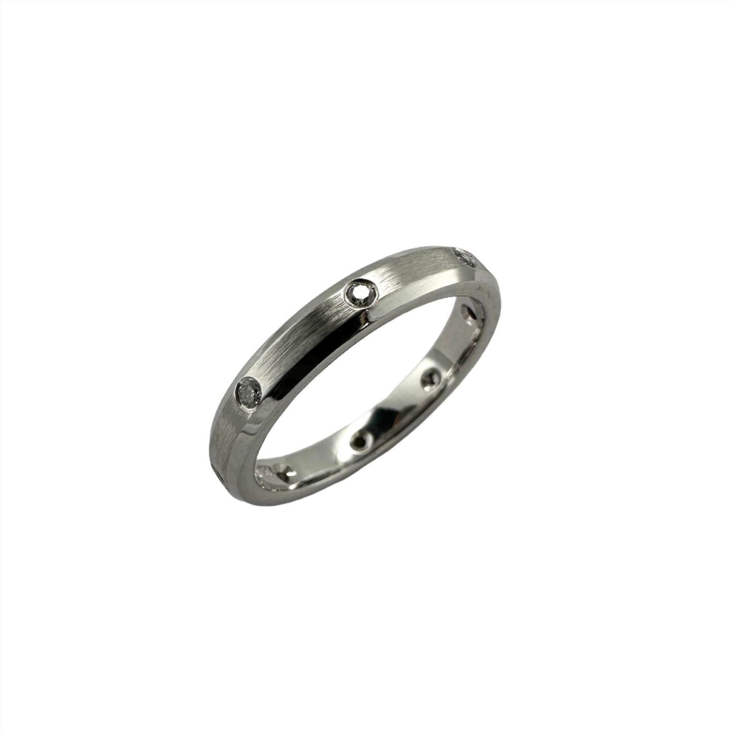 3.2mm diamond set wedding ring in brush finish. Henry D Johnstone Jewellers. Alderley Edge, Poynton, Cheshire.