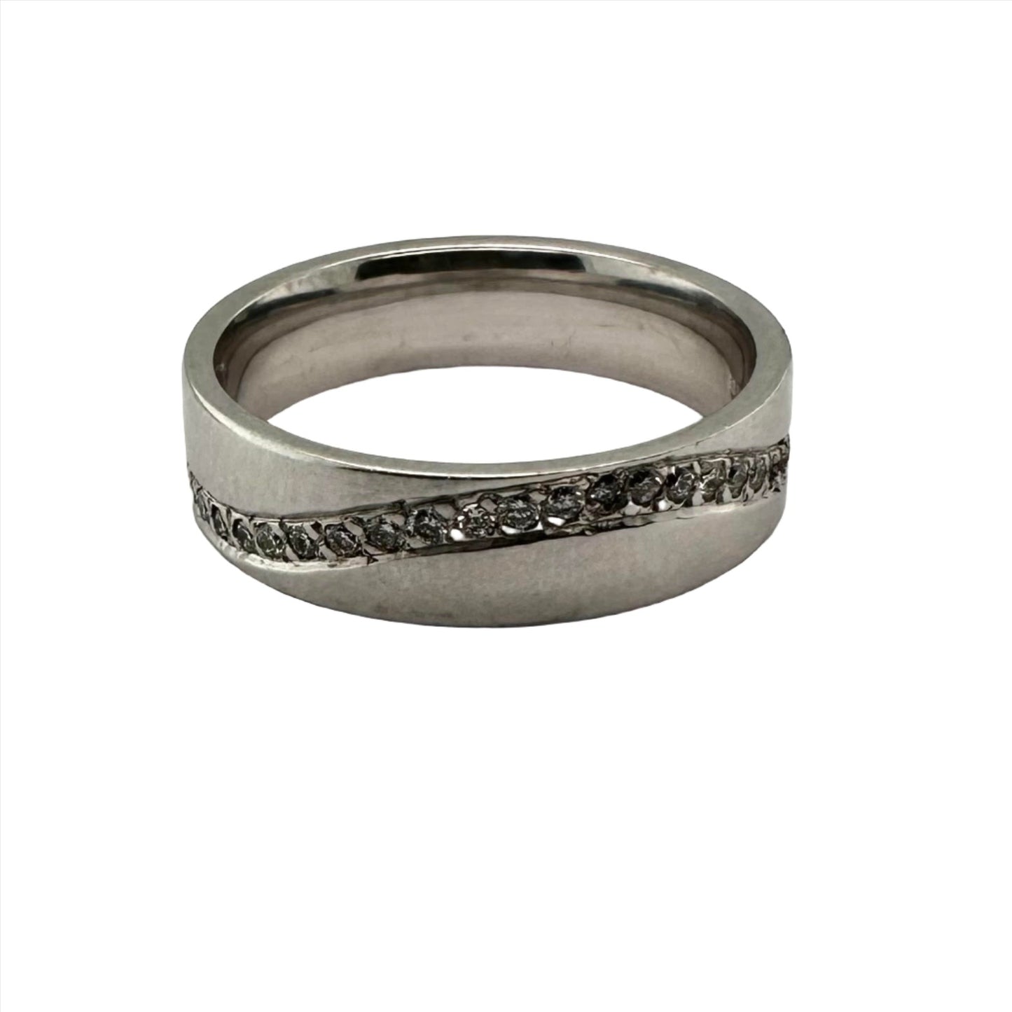 Diamond Set Curved Wedding Band in 18ct White Gold