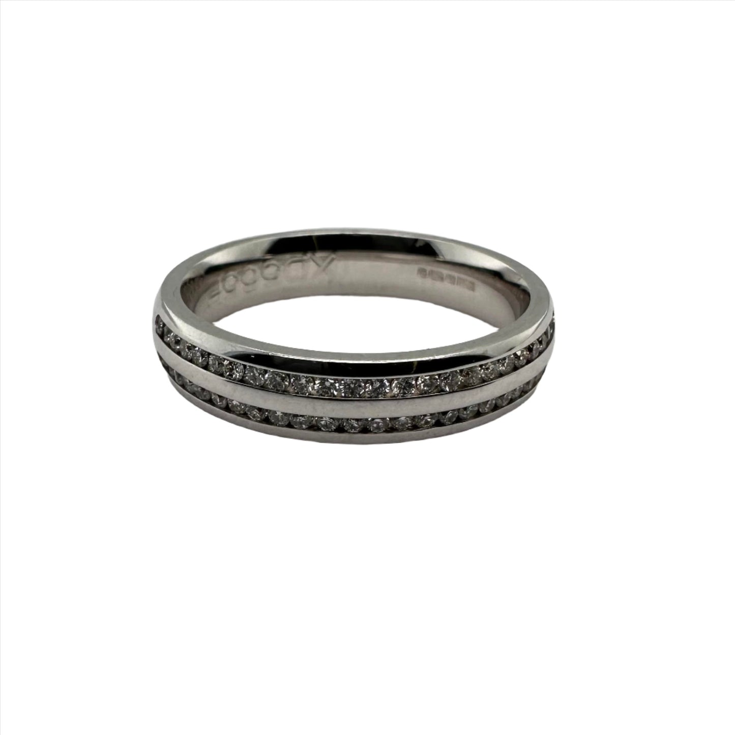 Elegant double row diamond wedding band in 18ct white gold