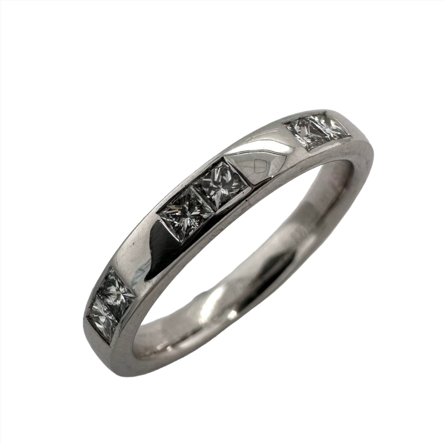 18ct white gold princess cut diamond wedding band. Henry D Johnstone Jewellers. Alderley Edge, Poynton, Cheshire.