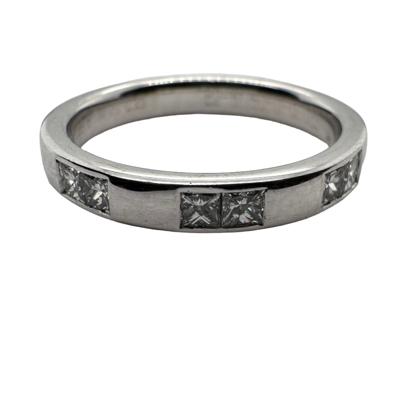 White gold 3.0mm wedding band with princess diamonds