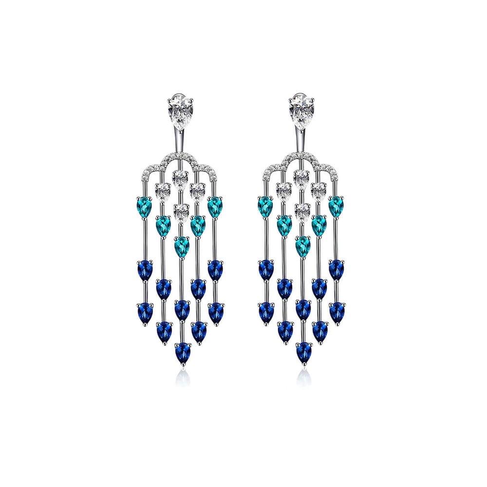 Carat 'Alba' sterling silver white & blue cubic zircornia chandalier drop earrings.