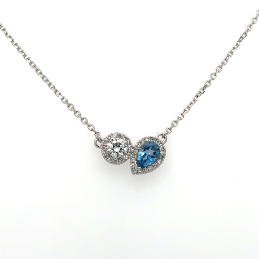 Diamond & Aquamarine 'Aphrodite' platinum necklace. Henry D Johnstone Jewellers, Alderley Edge, Poynton, Cheshire.