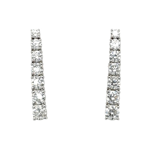 18ct White Gold Brilliant Cut Diamond Graduating Drop Earrings - 3.52ct