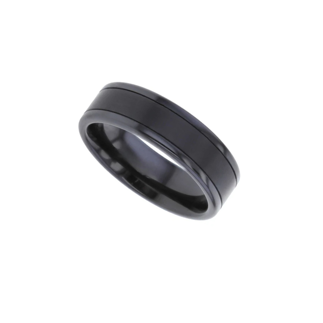 Black Zirconium 'Grooved' profile ring 6.0mm to 7.0mm ring