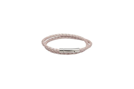 Unique Fine Metallic Pink double leather bracelet with polished push clasp.