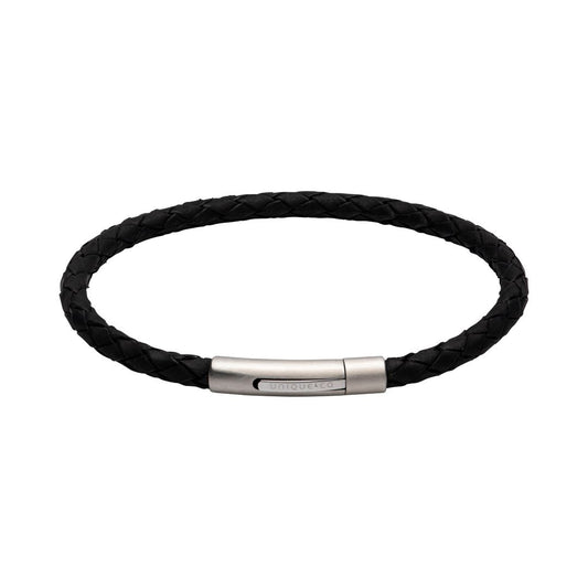 Unique Black Leather Bracelet with Black edges with Matte and Polished Clasp.