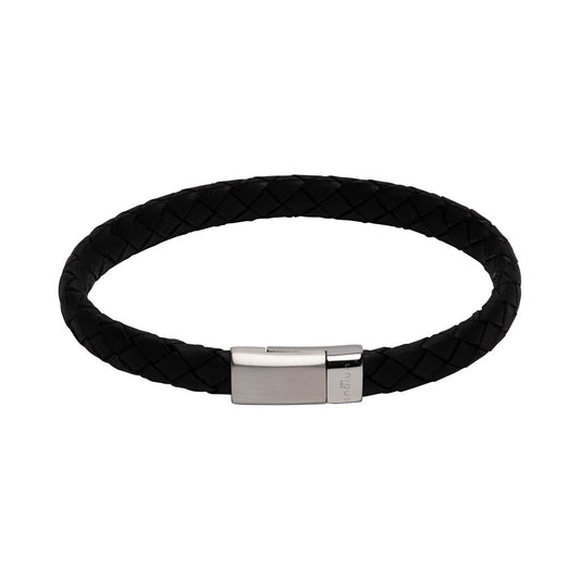 Unique Black Leather Bracelet with Black edges with Matte and Polished Clasp.