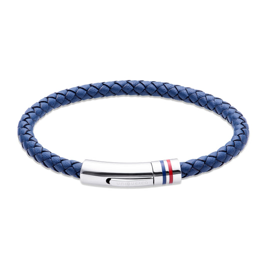 Unique Blue Leather Bracelet With Red & Blue Accents