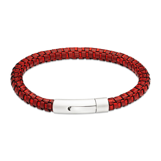 Unique Red Textured Leather Bracelet