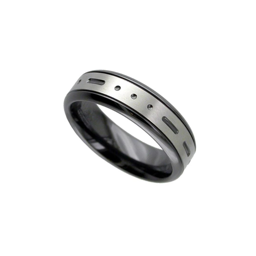 Black zirconium flat profile 'Morse Code' engraved centre 6.0mm to 7.0mm ring