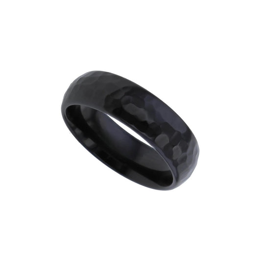 Black zirconium dome profile 6.0mm to 7.0mm 'Hammered' ring.