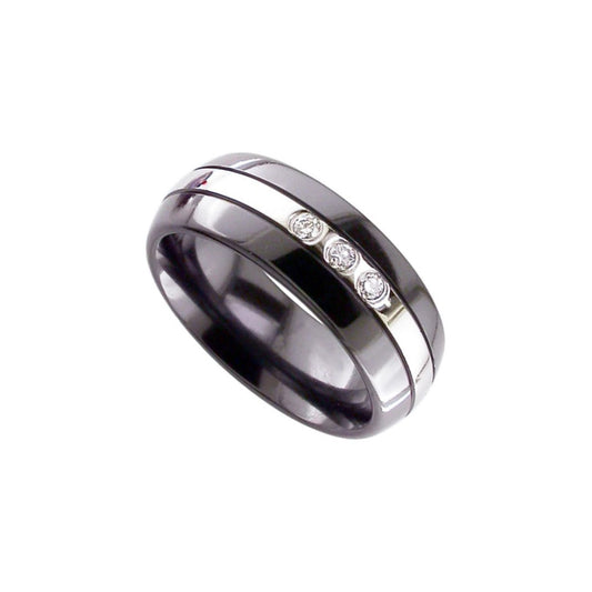 Black zirconium 'Domed' profile two tone diamond set 6.0mm to 7.0mm ring.