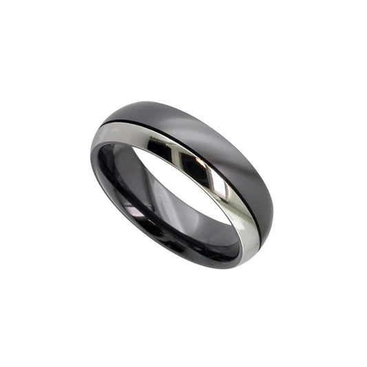Black zirconium & titanium 6mm to 7mm 'domed' ring.