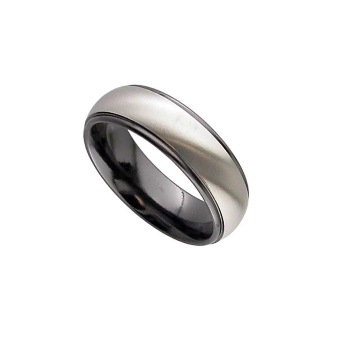 Black zirconium 'Domed' 6.0mm to 7.0mm ring with black edges.