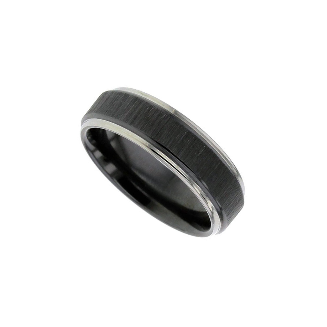 Black zirconium ring with 'raised' setting 6mm to 7mm flat court wedding band.