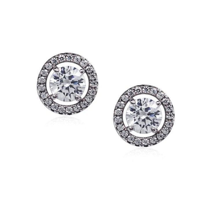 Carat 'Gwen' silver round brilliant stud halo earrings.