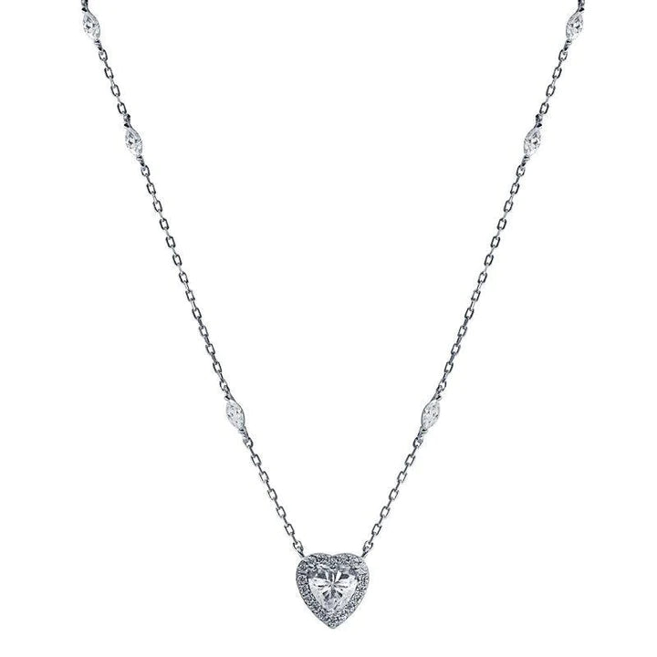 Carat 'Cora' heart shaped border pendant with embellished marquis stone set chain - CN925W-CORA