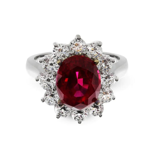Carat ruby simulant and white stone oval cluster ring - 3.0ct - CR925W-RUBY-7