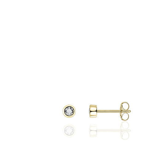Gisser Gold plated cubic zirconia bezel stud Earrings. E1000Y