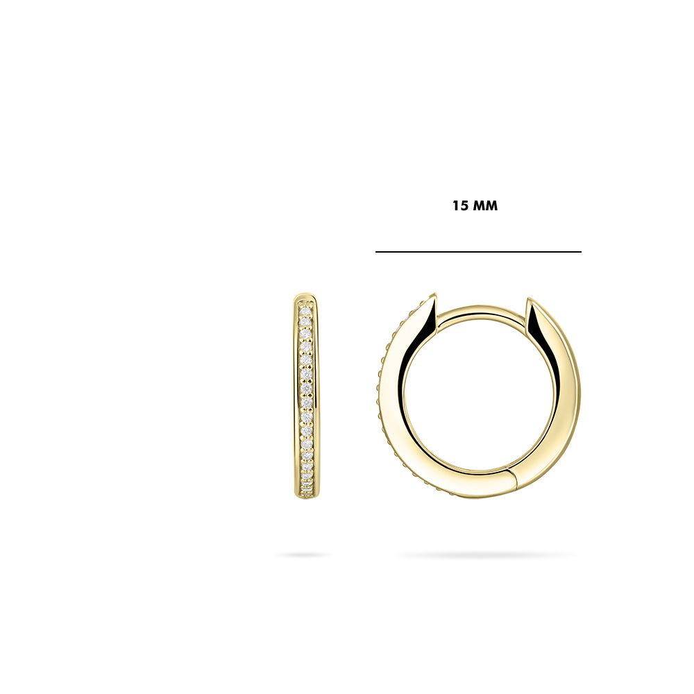 Gisser Gold Plated Cubic Zirconium Channel set hoop earrings. KCD2/15Y