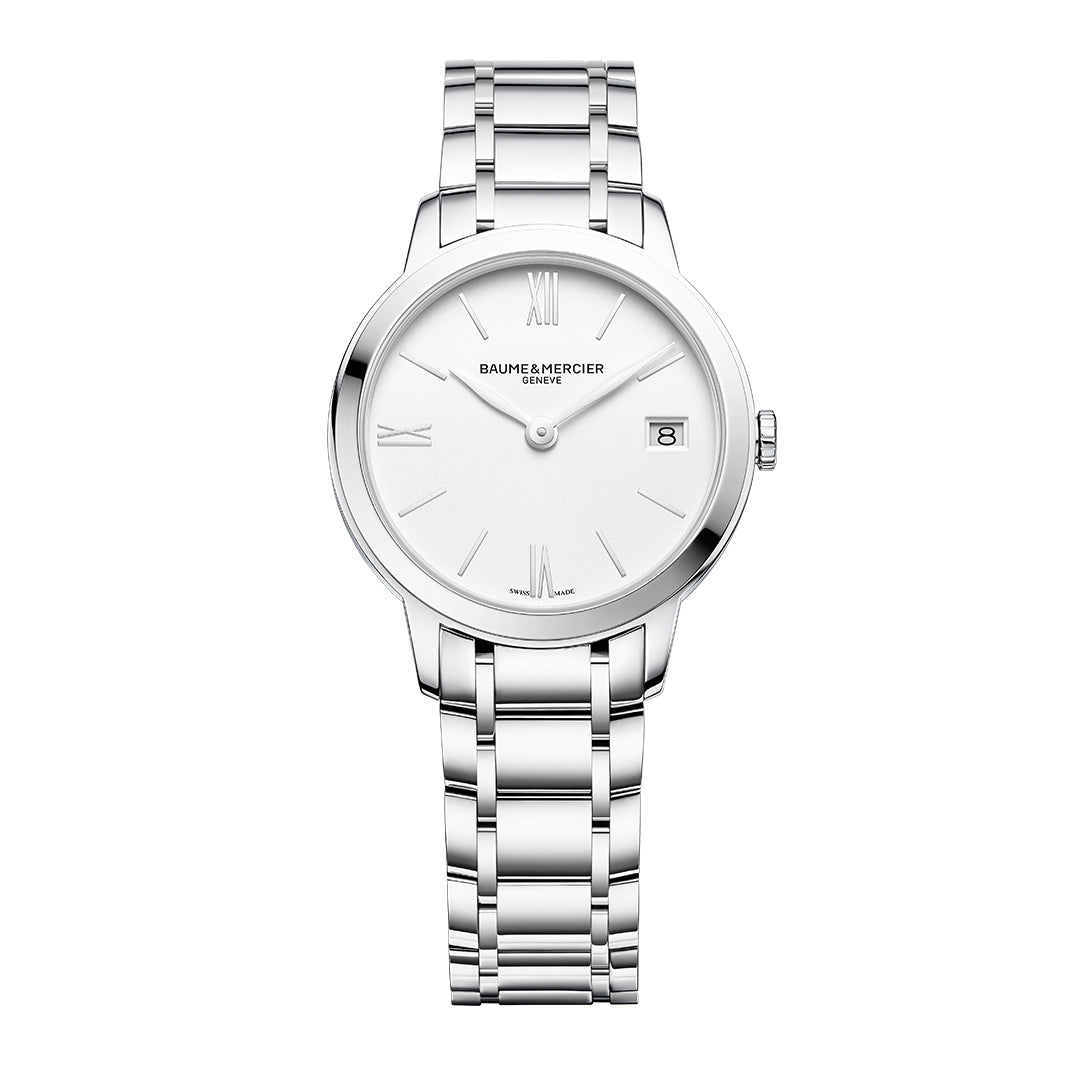 Baume & Mercier stainless steel 'Classima' bracelet watch. Henry D Johnstone Jewellers. Alderley Edge, Poynton, Cheshire.