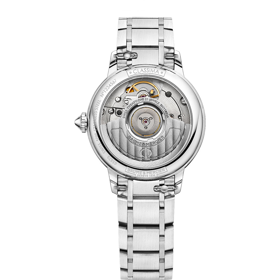Exhibition case back automatic ladies watch. Henry D Johnstone Jewellers. Alderley Edge, Poynton, Cheshire.