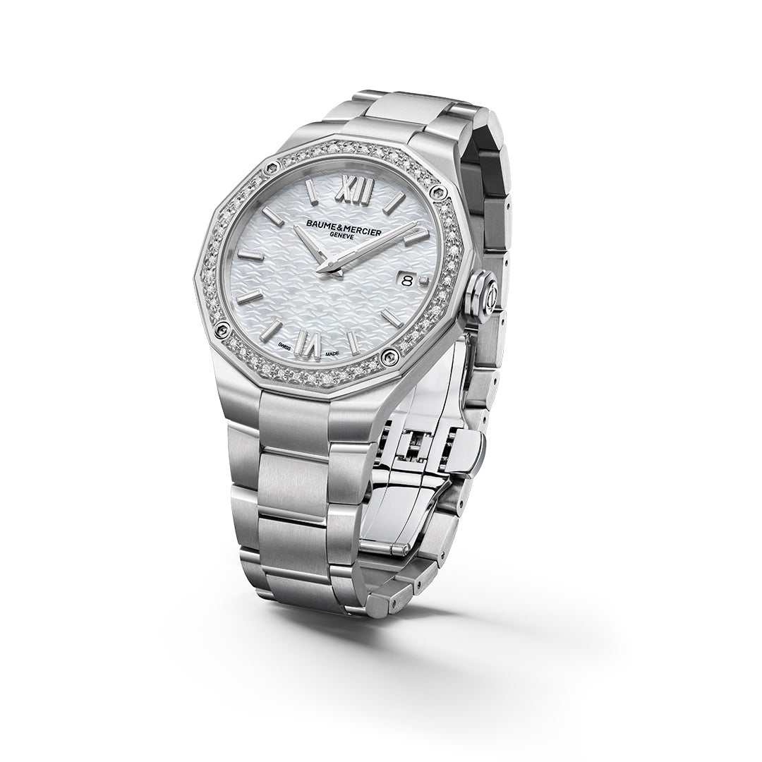 Baume and Mercier stainless steel 'Riviera' diamond set bezel bracelet watch.MOA10662