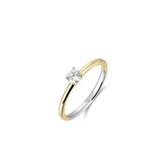 Gisser Silver Gold plated ring with Cubic Zirconia in a claw setting. R413Y