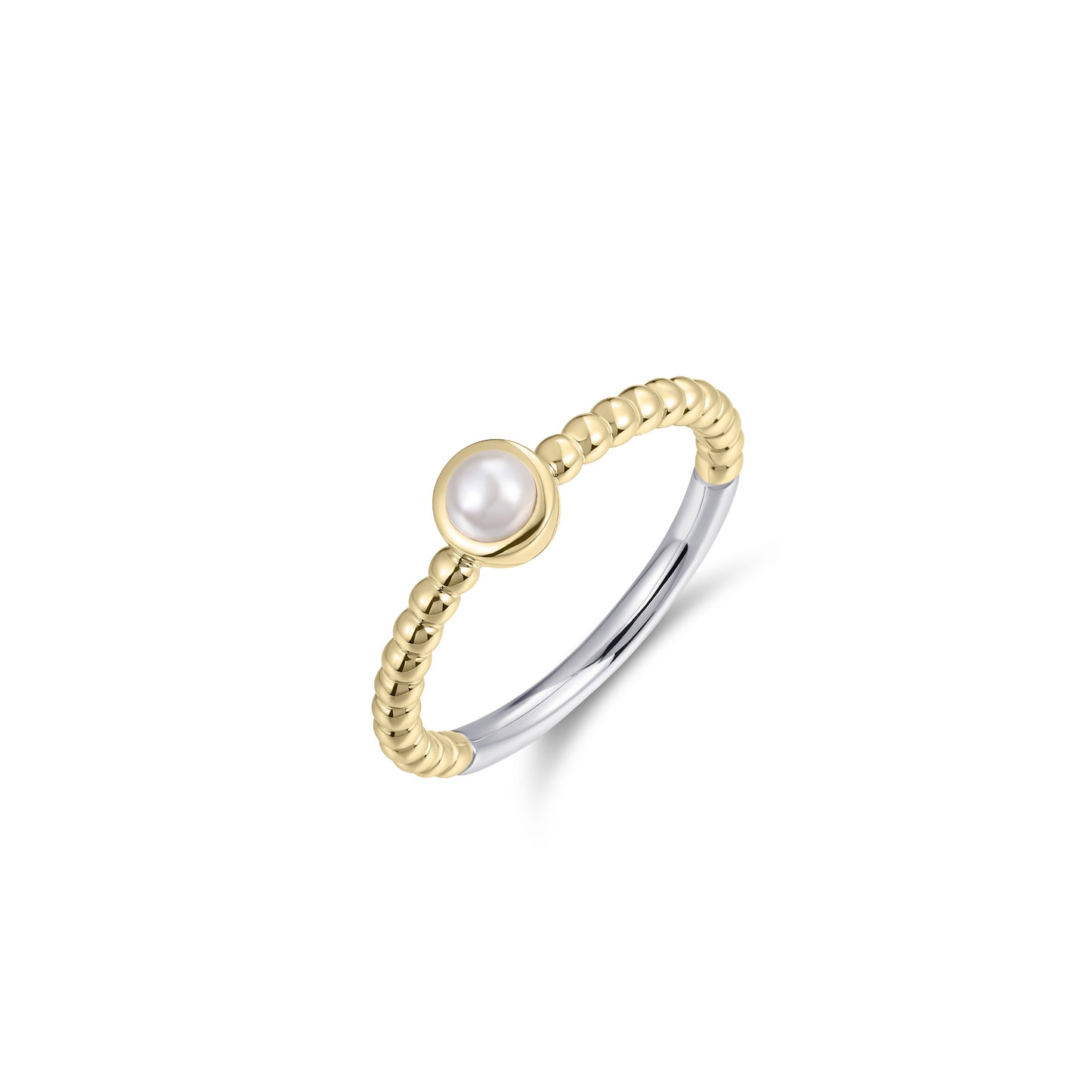 Gisser Silver Gold Plated Ring with Simulated Pearl in rubover setting R477YWP
