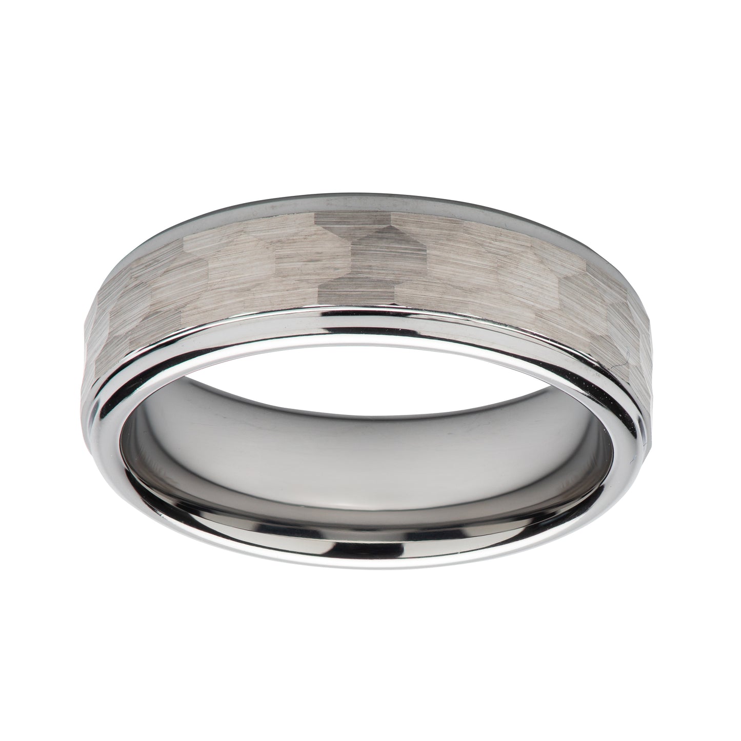 Tungsten carbide wedding band with hammered effect