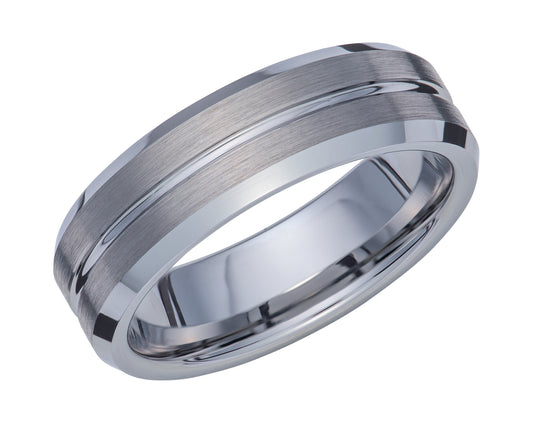 Tungsten carbide ring for men with Brush & Polish finish. Henry D Johnstone Jewellers. Alderley Edge, Poynton, Cheshire.